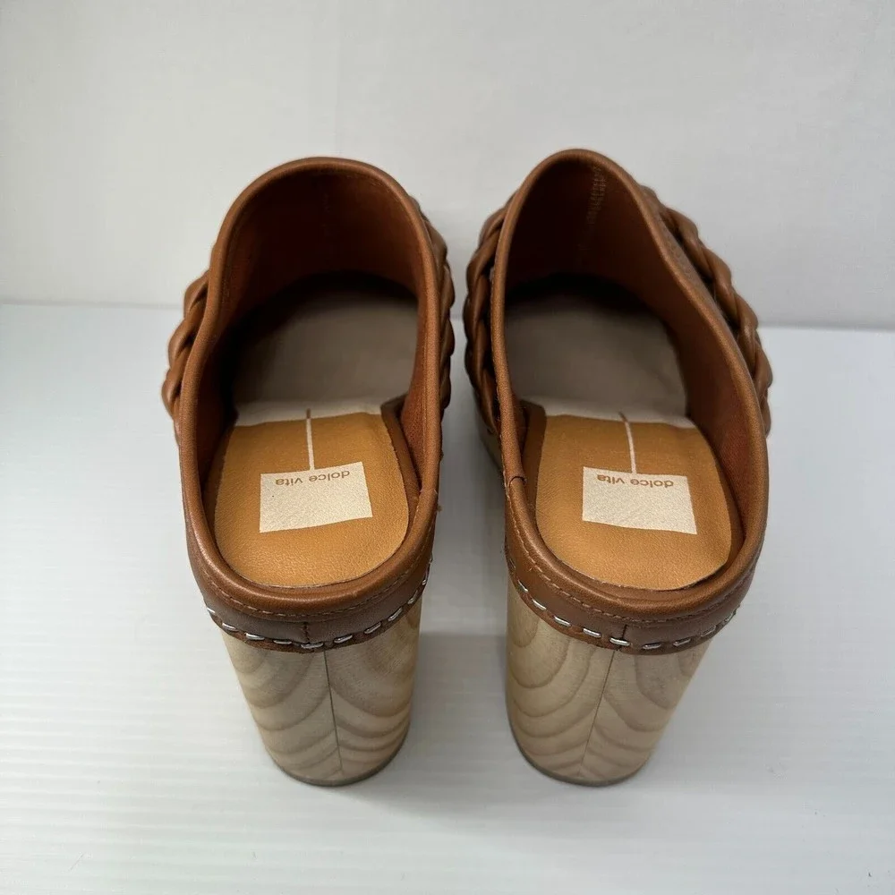 Dolce Vita Brown Braided Leather Clogs - Picture 3 of 9